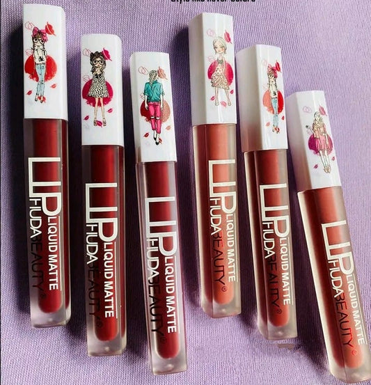 6-Piece Matte Lip Gloss Set – Multicolor Shades, Long-Lasting Liquid Formula, Velvet Finish - Random Shades (Without Box)