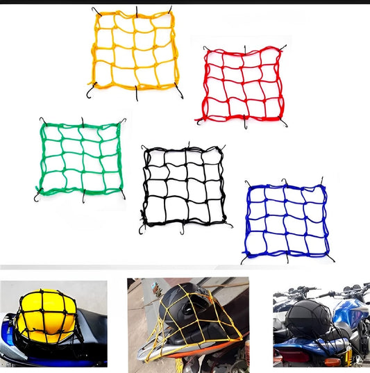 Motorcycle Flexible Cargo Net – Helmet Holder & Luggage Mesh With Hooks (Random Color)
