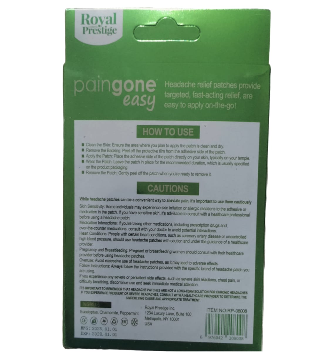 Paingone Easy Headache Relief Patch For Temporary Relief Of Headaches [10 Patches]