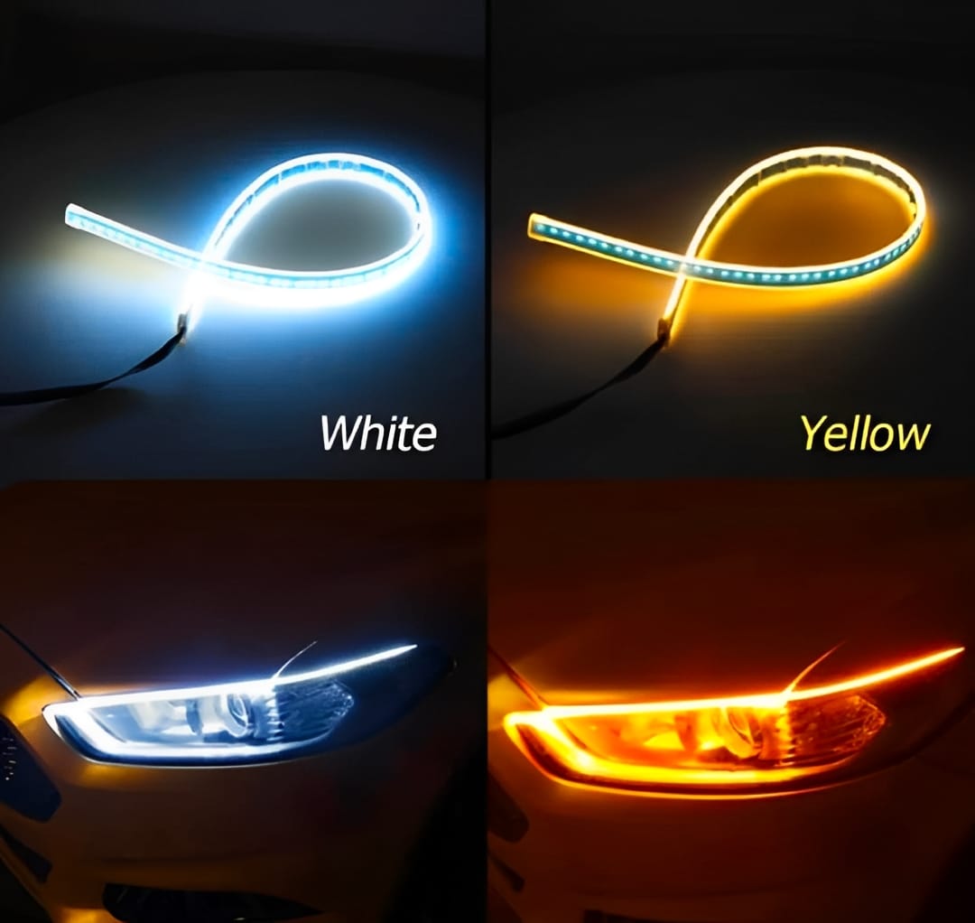 01 Pcs Trending Hub Universal Bike Strip Light – Dual Color Turn Signal (Yellow & White) | Best Quality Strip Light For Motorcycle | Strip Light For Bike