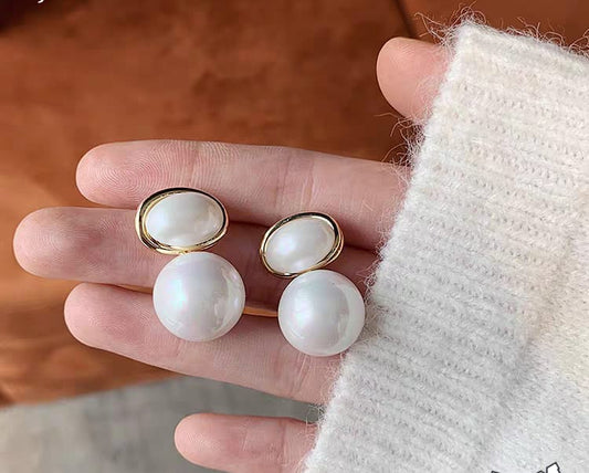 Oval Shape Marble Korean Style Earings For Women Girls Design Earring Jewelry (Golden)