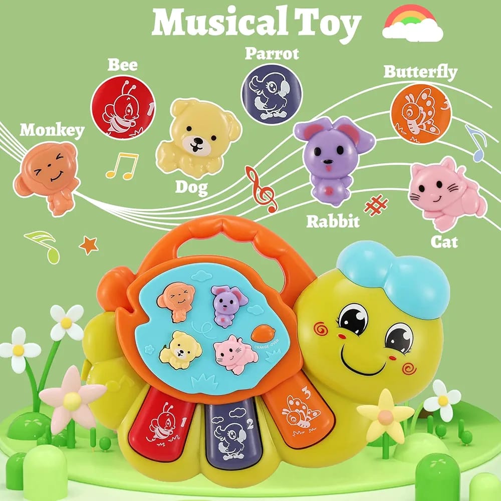 TOEY PLAY Baby Toy With Caterpillar For 12+ Months, Musical Piano Keyboard With Songs, Lights And Animal Sounds, Interactive Toys For Early Learning, Gifts For Little Kids, Boys, Girls 1 Year