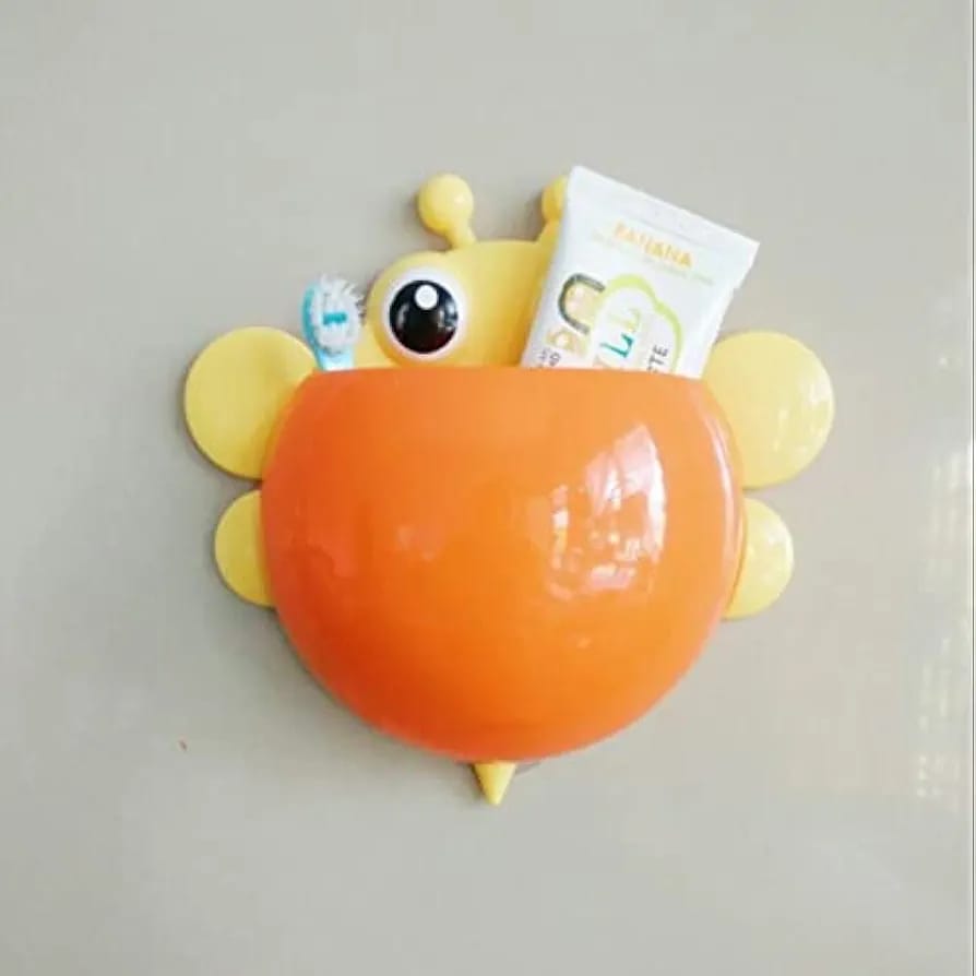Bee Shaped Plastic Toothbrush Holder With Suction Hook – Cute Wall Mounted Toothbrush Stand For Kids & Travel (Random Colors)