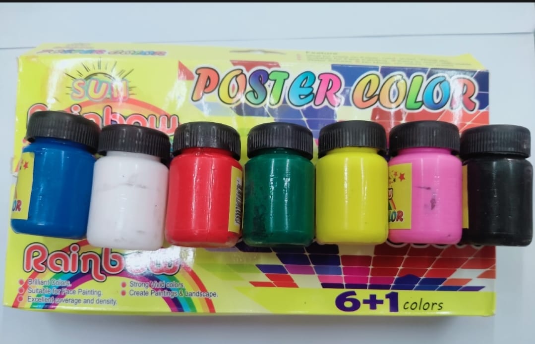 Poster Colours 6+1 Pack With Free Brush – Multi-Purpose Watercolor Set For Art, School, And Face Painting