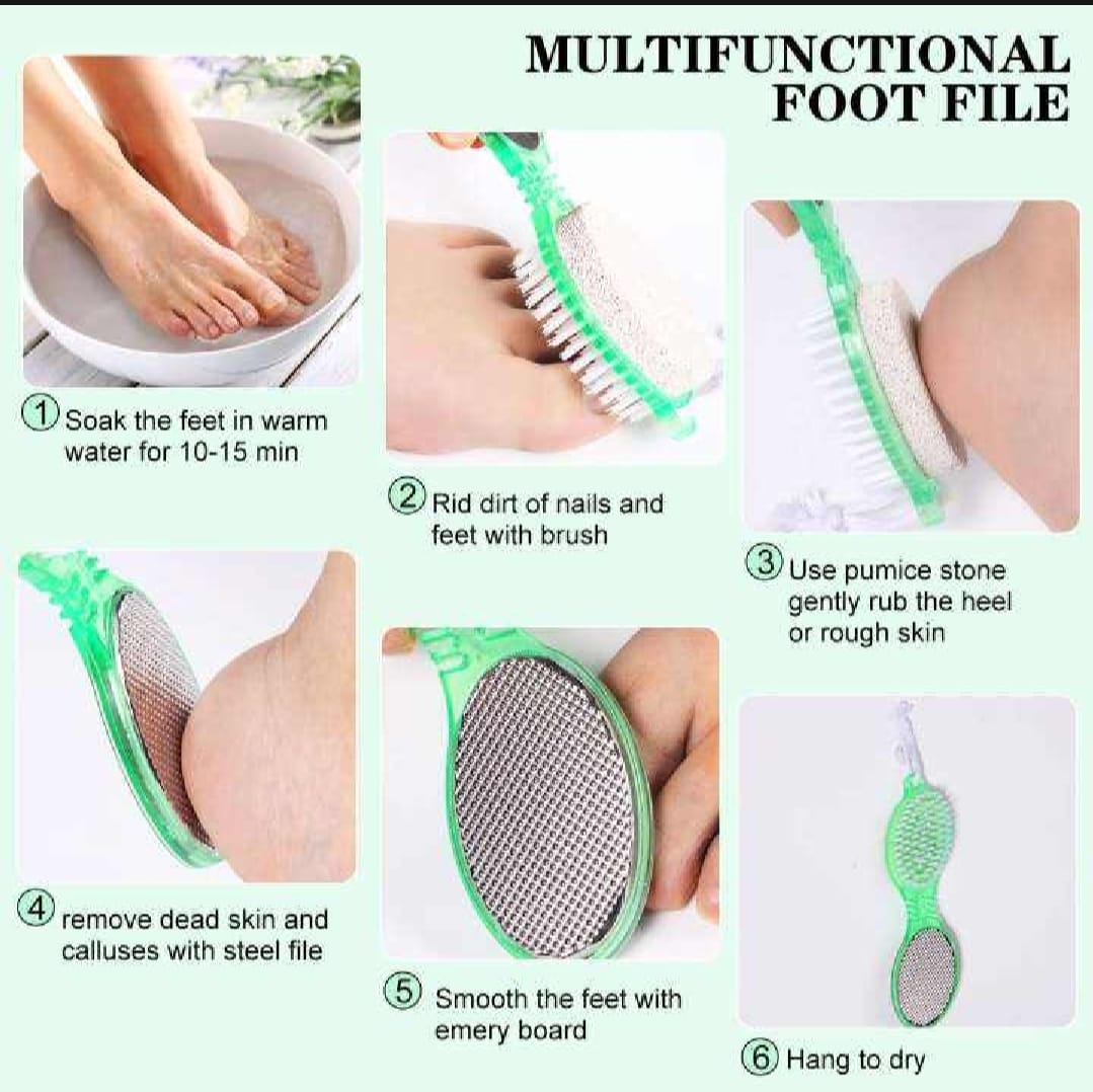 4-In-1 Pedicure Foot Filer – Callus Remover, Pumice Stone, Nail Brush & Foot File – Professional & Home Use