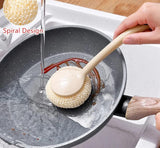 Multipurpose Fiber Cleaning Balls With Long Handle – Reusable Scrubbers For Kitchen & Household Cleaning (1 Handle & 3 Balls)(Random Color)