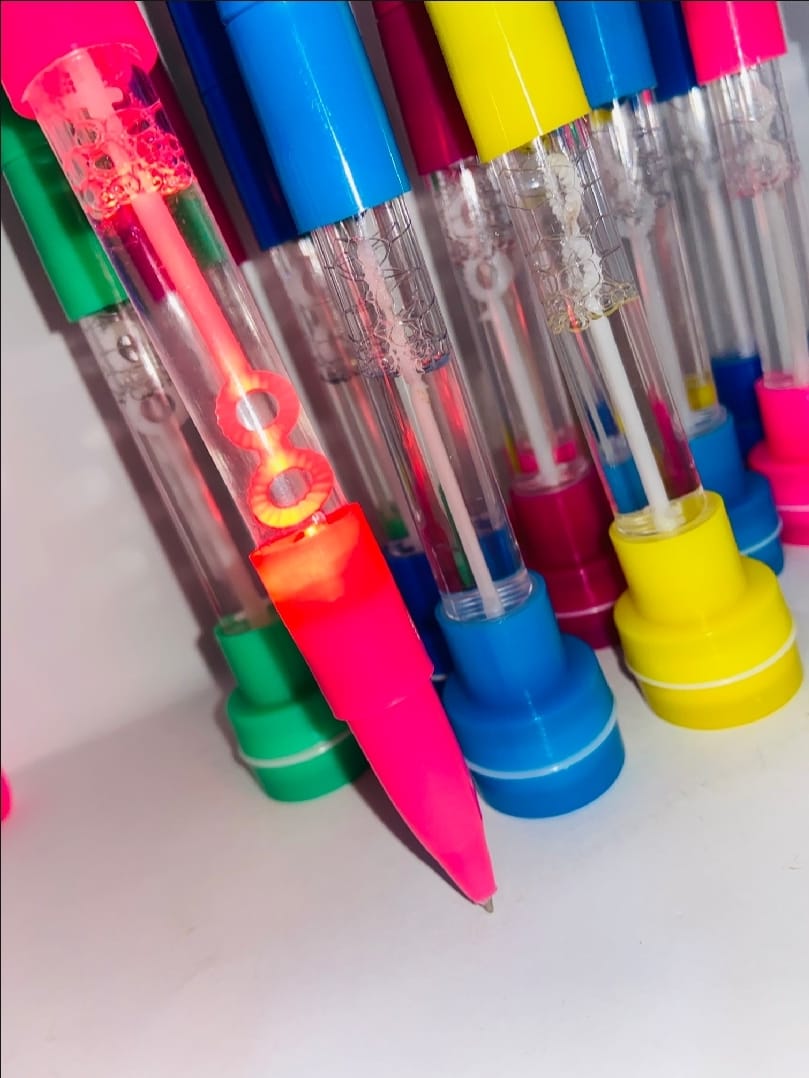 4-In-1 Pen With Stamp, Bubbles, Light, And Writing Function – Fun Creative Multi-Use Pen For Kids, Arts, Crafts, And School Supplies – Premium Quality, Imported, Available In 6 Colors With Bubble Container And Red Light (Random Color)