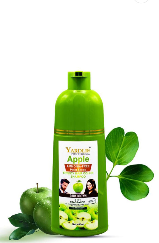 Apple Hair Color Shampoo Natural Black And Brown 2-In-1 Color Cleanse And Nourish Formula By Yardlie Available In 200ml And 400ml Packs – Easy To Use Hair Coloring And Cleansing Shampoo For Shiny And Healthy Hair