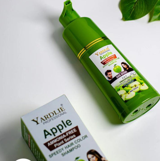 Apple Hair Color Shampoo Natural Black And Brown 2-In-1 Color Cleanse And Nourish Formula By Yardlie Available In 200ml And 400ml Packs – Easy To Use Hair Coloring And Cleansing Shampoo For Shiny And Healthy Hair