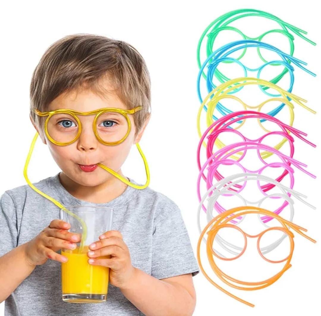 Funny Silly Straw Glasses For Kids And Adults - Creative Flexible Drinking Straw Eyeglasses Fun Party Accessory (Random Color)