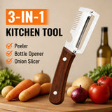 3in1 Peeler Knife Stainless Steel | Multifunctional Fruit & Vegetable Peeler With Wooden Handle | Kitchen Vegetable Cutter Slicer Tool & Bottle Opener