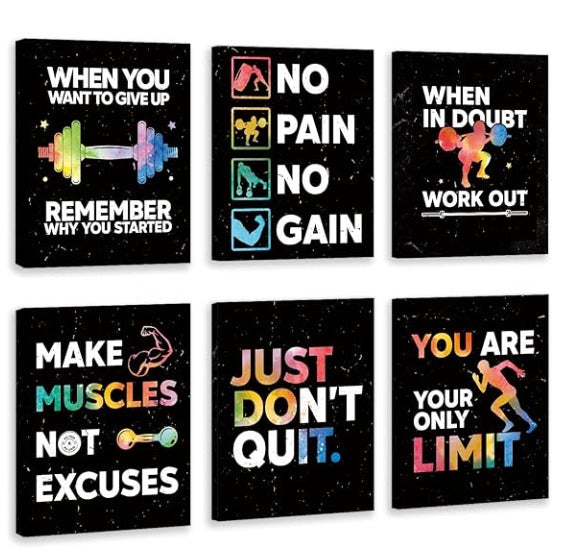 Set Of 6 Motivational Sticky Canvas Frames For Wall Decore / Sticky Phototiles For Office And Home Workplace