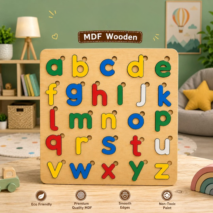 Small Abc Alphabet Puzzle Board Game - Educational Wooden Learning Toy Crafted From MDF Wood For Children And Early Literacy Skills