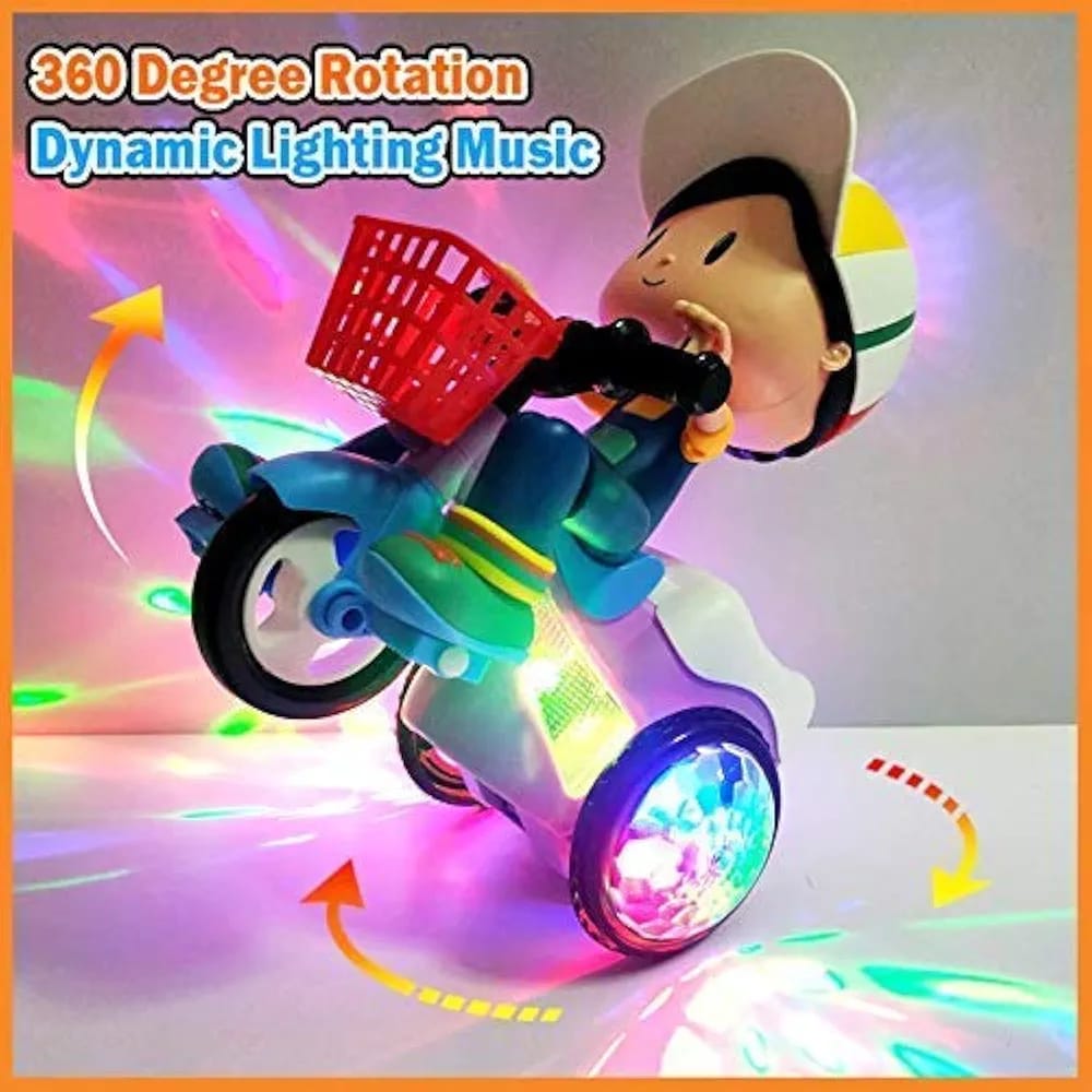 Musical Stunt Tricycle Toy Bike For Kids With 360° Rotation, 3D Flashing Lights, Music & Bump And Go Action