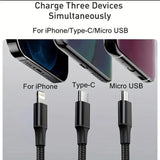 3 In 1 Charging Cable Durable Aluminum Alloy Strong Build Reliable Utility Perfect Choice For Daily Charging Needs (Random Color)