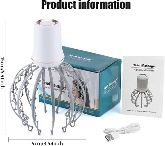 Electric Scalp Massager Octopus Shaped Scalp Massager With 12 Claws 500mAh 3 Mode Scalp Massage Tool With Handle Compact Head Massager For Stress/Headache Relief & More