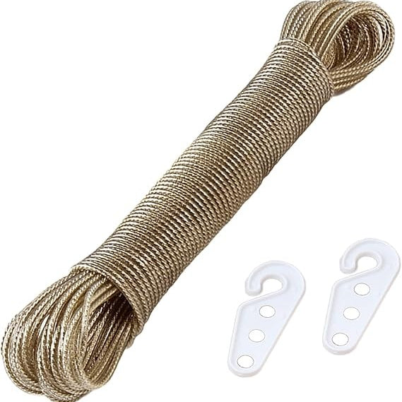 Portable Laundry Rope Clothesline – Adjustable Clothes Drying Line With Hooks | Strong & Durable For Indoor & Outdoor Use (10 Meter)
