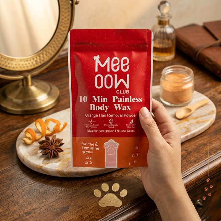 Meeoow Club 10-Min Painless Body Wax | Orange-Scented Hair Removal Powder 100g