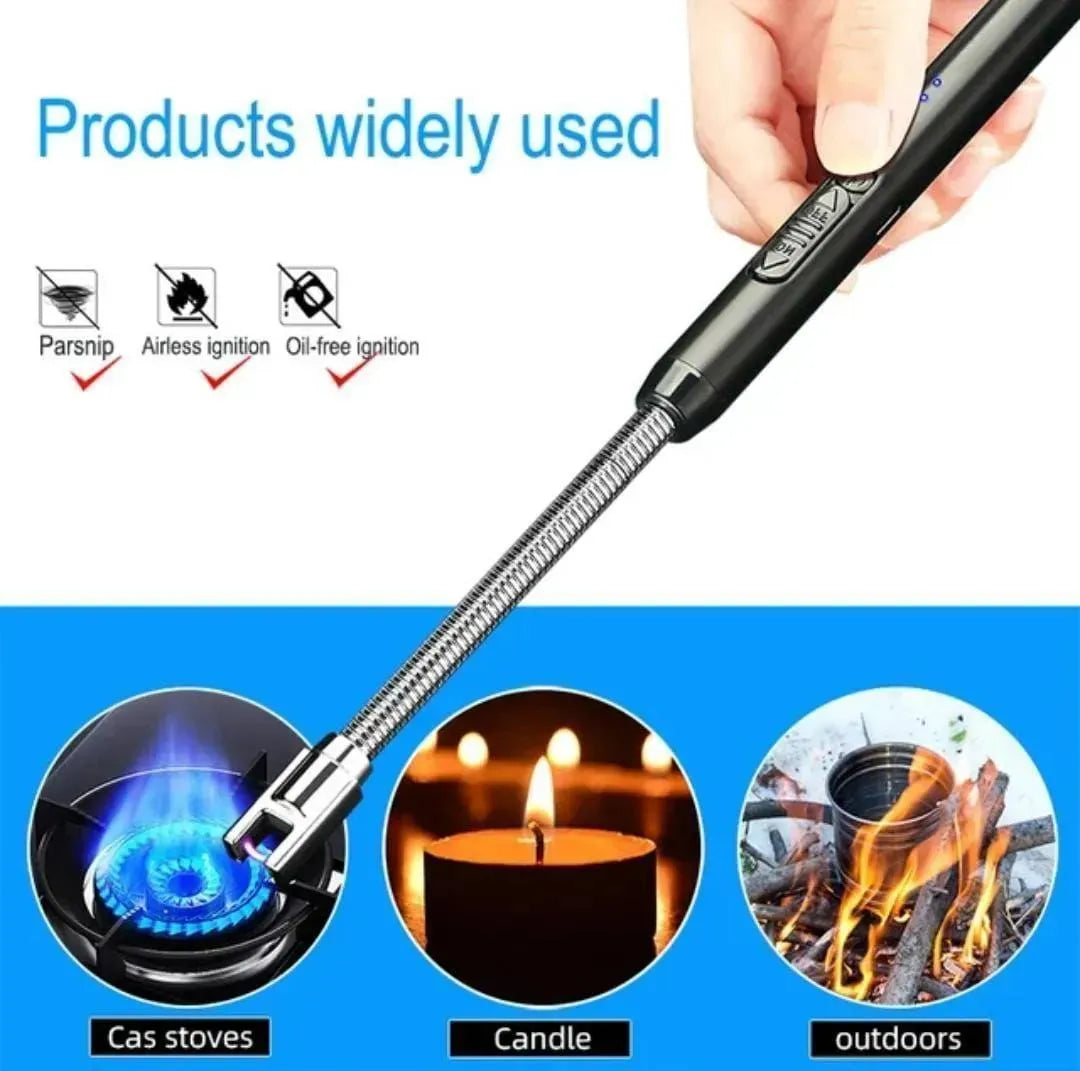 USB Rechargeable Electric Arc BBQ Lighter Windproof Flameless Plasma Lighter With 360° Flexible Neck And LED Battery Indicator For Kitchen Candles BBQ