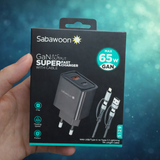 Sabawoon 65W GaN A+C Super Fast Charger With Cable This Charger Delivers Safe Stable And Powerful Charging With Cable