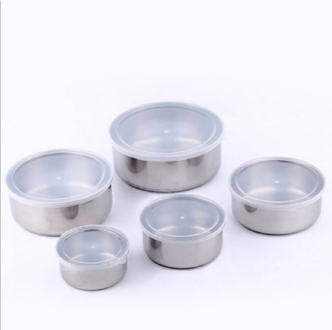 5pc Set Stainless Steel Bowl With Lid Kitchen Refrigerator Food Storage Mixing Bowls Sealed
