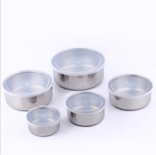 5pc Set Stainless Steel Bowl With Lid Kitchen Refrigerator Food Storage Mixing Bowls Sealed