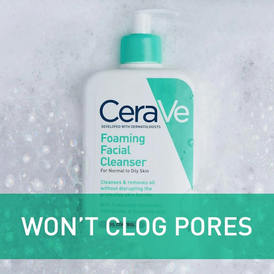 CeraVe Foaming Facial Cleanser For Normal To Oily Skin – Oil Control With Ceramides, Niacinamide & Hyaluronic Acid, 237ml