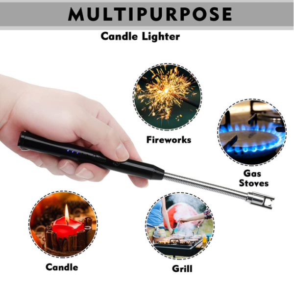 Arc Lighter With Usb Charging | Flameless Windproof | LED Battery Display | Safety Switch | Rotate 360 Degrees (Random Colors)