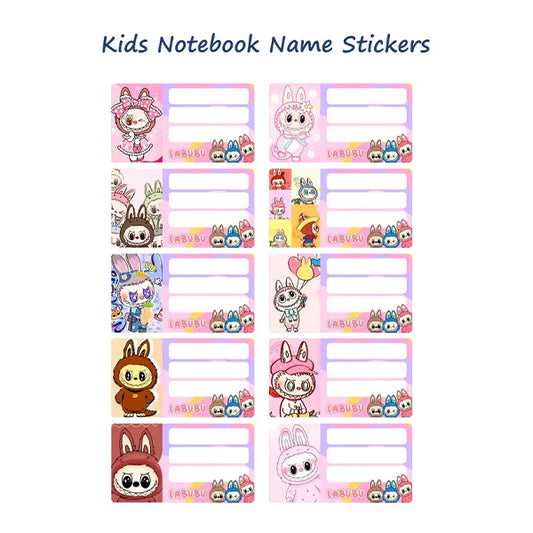 Labubu School Name Tags Stickers Full Sheet For Notebooks , Books And Copies