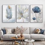 Set Of 3 Fresh Posters – Flowers & Feather Wall Art Prints (8x11 Inches) With Double Tape