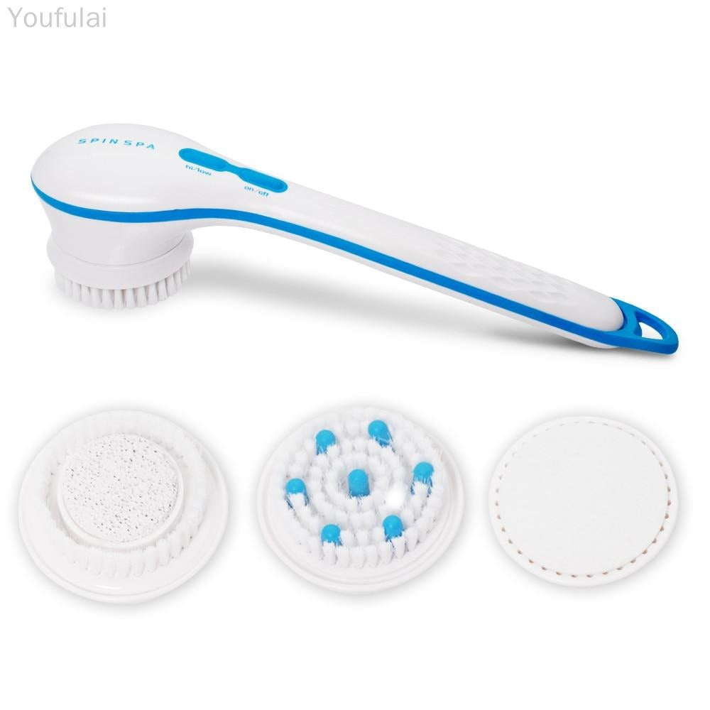 Electric Shower Brush 5-In-1 Spin Spa – Cell Operated Full Body Cleansing & Exfoliating Brush