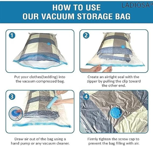 Vacuum Storage Bag Packaging Bag For Vacuum Compression Storage Space Saving Storage Organizer (5 Bags With Pump)