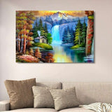 Scenic Mountain Waterfall Wooden Art Frame | Peaceful Forest Cabin Wall Decor |Artistic Nature Painting Piece 12x16 Inches