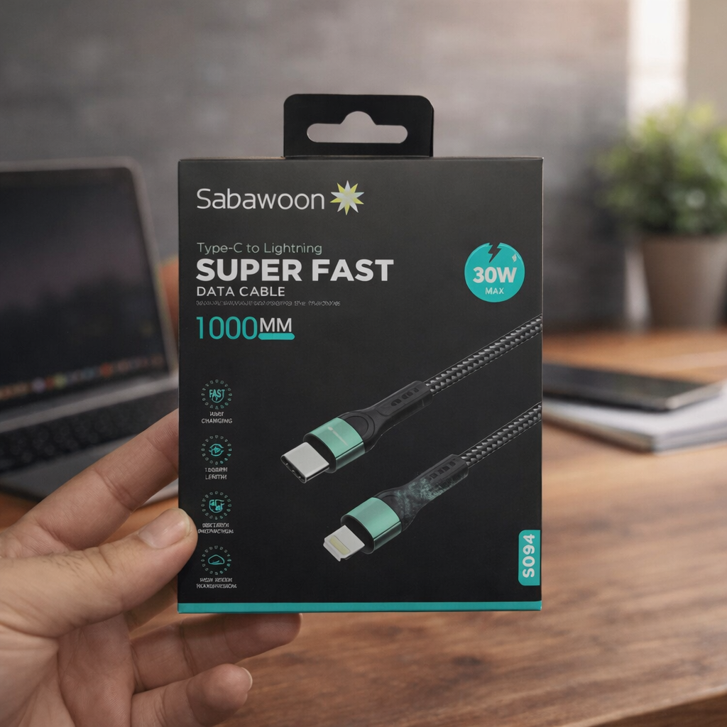 Sabawoon 30W Super Fast Type-C To IPhone Data Cable – 1000mm Fast Charging Cable