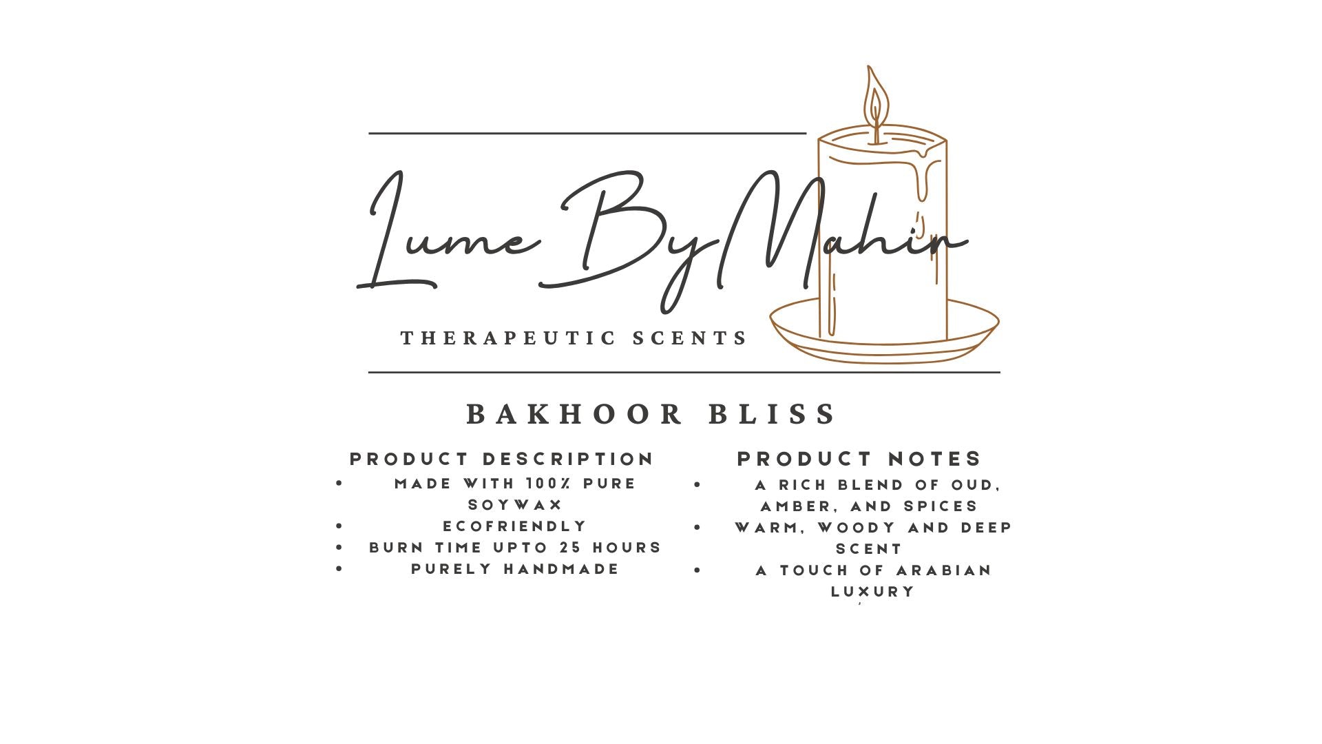 Bakhoor Bliss A Touch Of Arabian Luxury – Handmade Oud & Amber Soy Wax Candle - 100 Gram