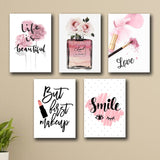 Set Of 5 Makeup-Themed Wall Art Frames – 8x11" MDF With Sticky Backing