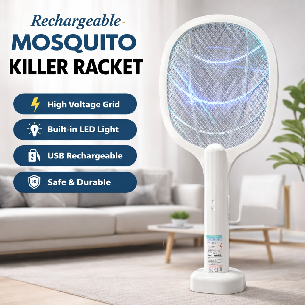 Rechargeable Mosquito Racket With Box & Stand – Electric Insect Killer Bat For Indoor And Outdoor Use | Insects Killer | Mosquito Killer Racket (Random Color)