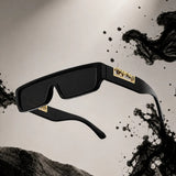 Leopard Logo Unisex Full-Rim Rectangular UV400 Sunglasses | Black Tint Lightweight Frame | Casual Street Style Eyewear