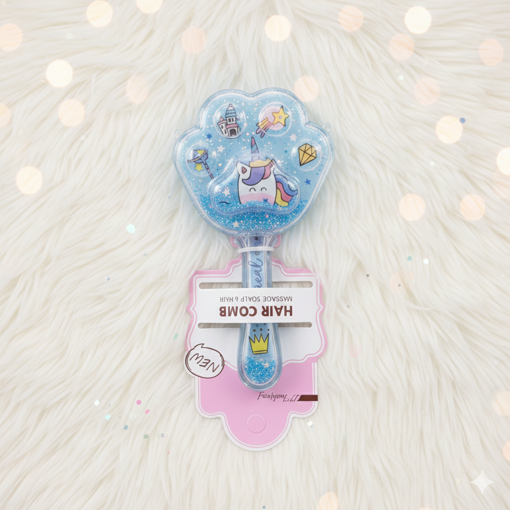 Magical Unicorn Paw-Shaped Glitter Hair Brush & Scalp Massager ( Random Colour)