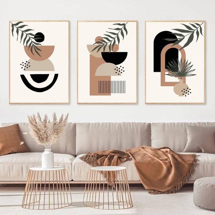 Set Of 3 Abstract Wall Art Frames – 8x11" MDF Wood With Adhesive Backing