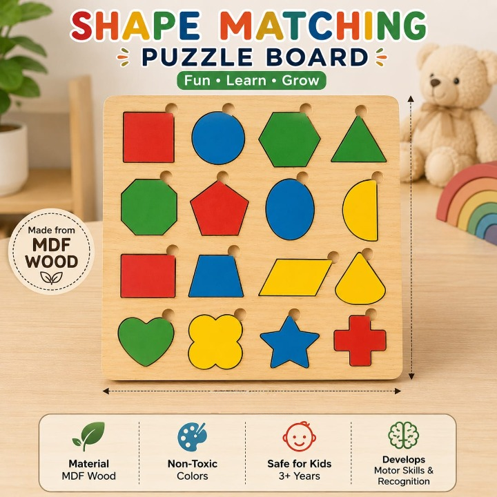 Shape Puzzle Board Game - Educational Wooden Learning Toy Crafted From MDF Wood For Children And Geometric Skill Development