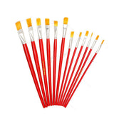 Writing Brush Set 12 Pcs Plastic Handle Flat Tip Brushes For Acrylic Oil And Watercolor Painting