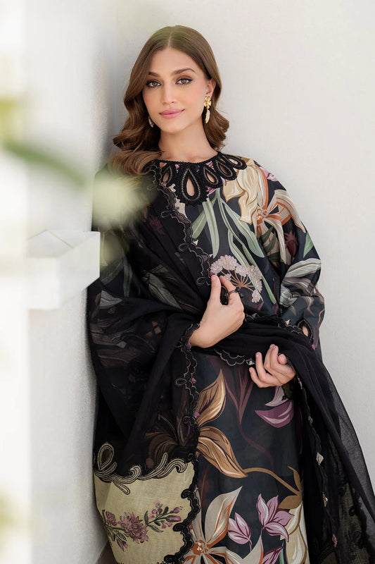 All-Over Printed Embroidered Black Lawn Dress With Chiffon Dupatta – Unstitched Summer Collection 2026