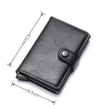 Slim Metallic Pop-Up Card Holder – Minimalist RFID Blocking Wallet With Leather Wrap (Black)
