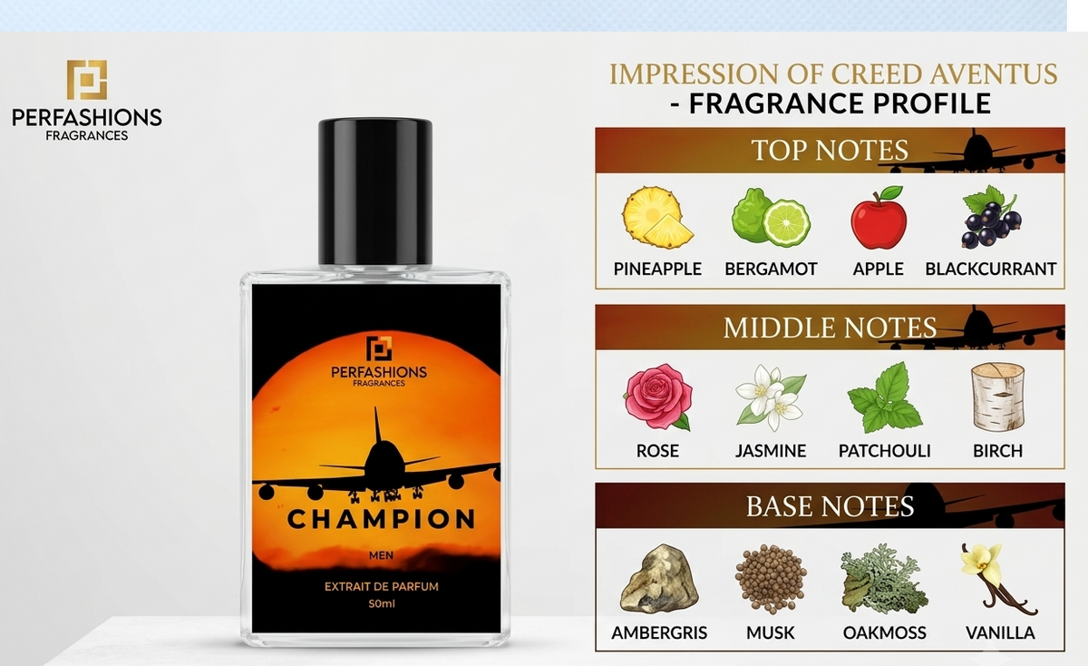 Champion Inspired By Creed Aventus For Men | Long-Lasting Eau De Parfum 50ML | Premium Box & Bag Included