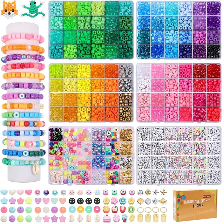 4000PCS Pony Beads Friendship Bracelet Making Kit – 96 Colors DIY Jewelry Craft Set With Letter Beads & Charms - Random Color