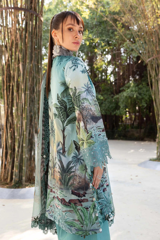 Maria.B MPrints Embroidered Lawn Unstitched 3 Piece Suit With Chiffon Dupatta – Ice Blue Summer Collection