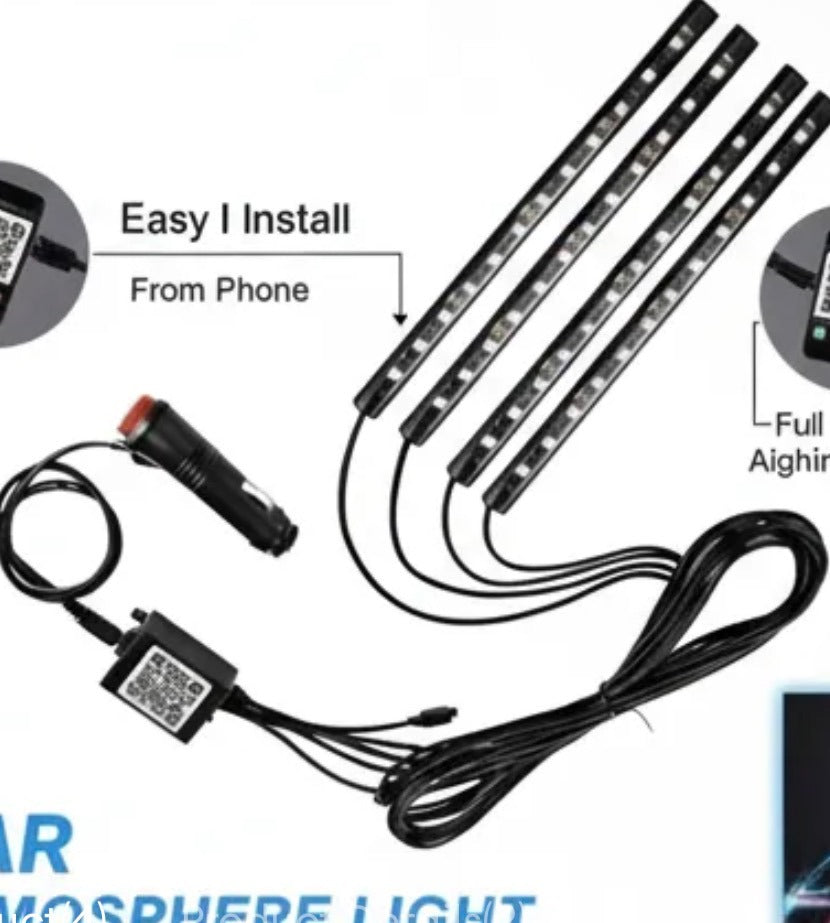 Car Atmosphere Light (12 LED Model) – Smart RGB Ambient Interior Lighting | App-Controlled LED Foot & Backlight | 12V Universal Car Mood Light