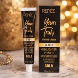 RENÉE Yours Truly 3-In-1 Gold Strobe Cream – Infused With Peptides & Ceramides For Face Highlighter, Primer & Moisturiser, 30g
