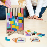 Wooden Puzzle Tetris Game | Montessori Learning Aid | 3D Colourful Blocks | Creative Geometry Toy For Kids & Families
